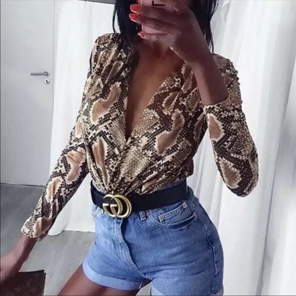Zara deep v-neck cobra snake print body suit - Picture 2 of 7